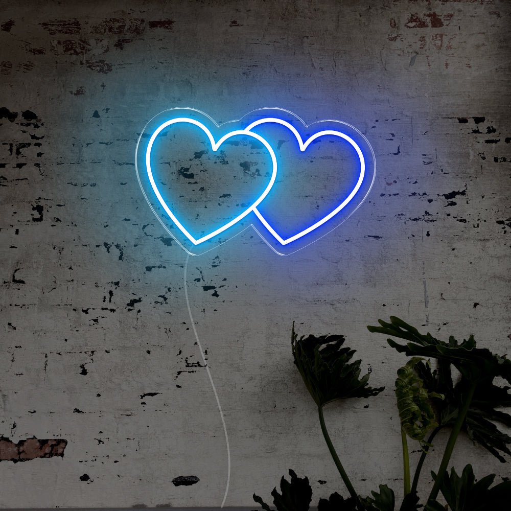 Double Hearts LED Neon Sign - 20inch x 12inchPurple and Light Pink Neon