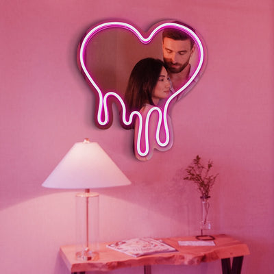 Dripping Heart LED Neon Mirror - White15 inches