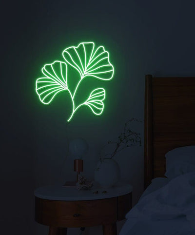 Ginkgo Leaves Neon Sign - White