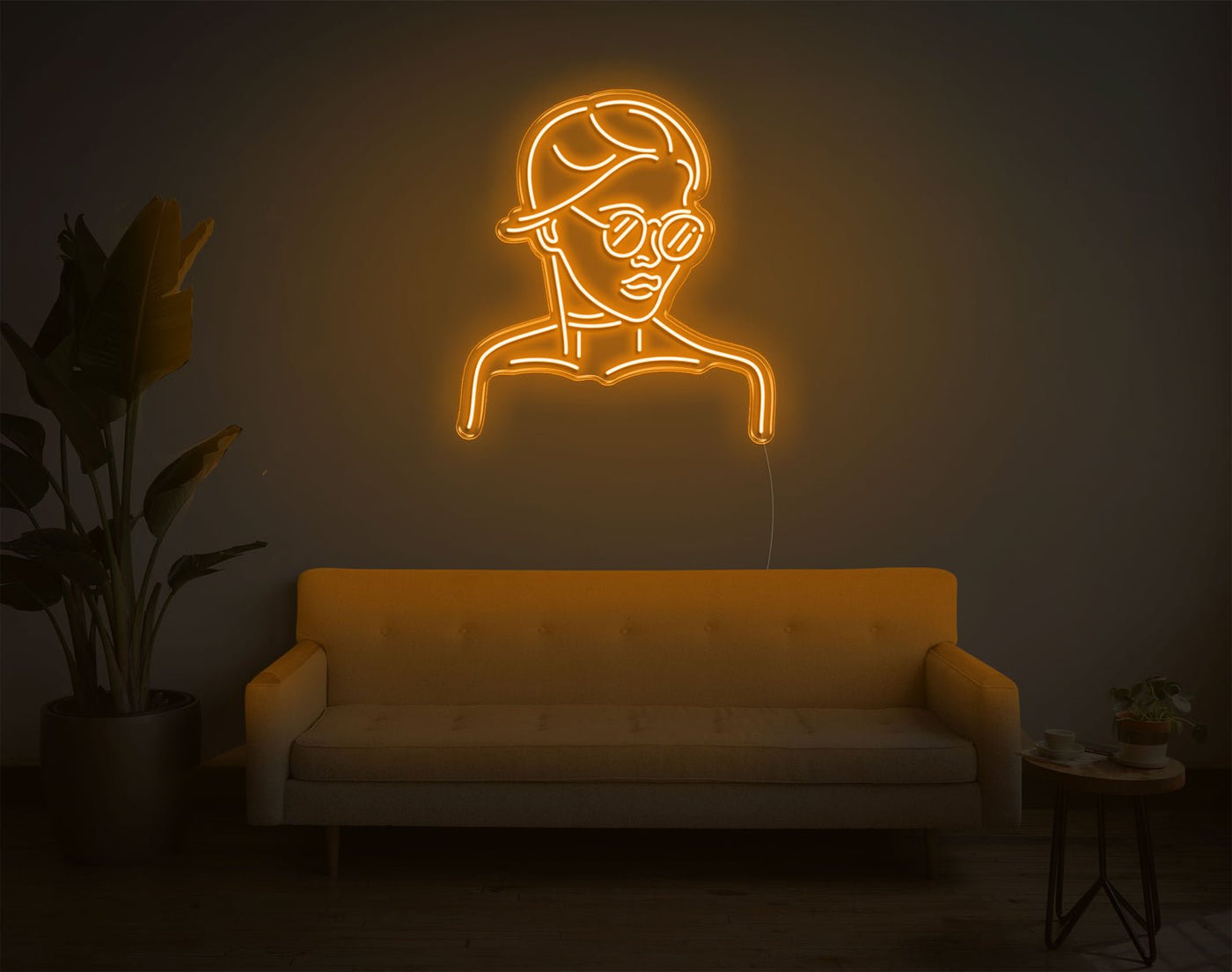 Girl With Glass LED Neon Sign - 28inch x 25inchOrange