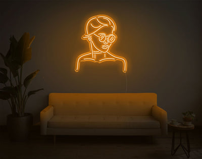 Girl With Glass LED Neon Sign - 28inch x 25inchOrange