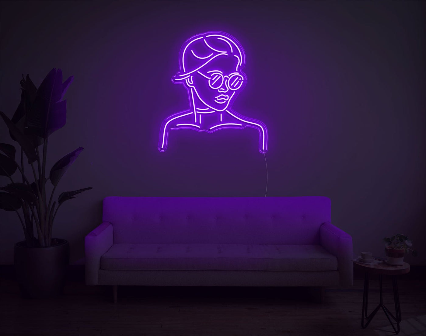 Girl With Glass LED Neon Sign - 28inch x 25inchPurple
