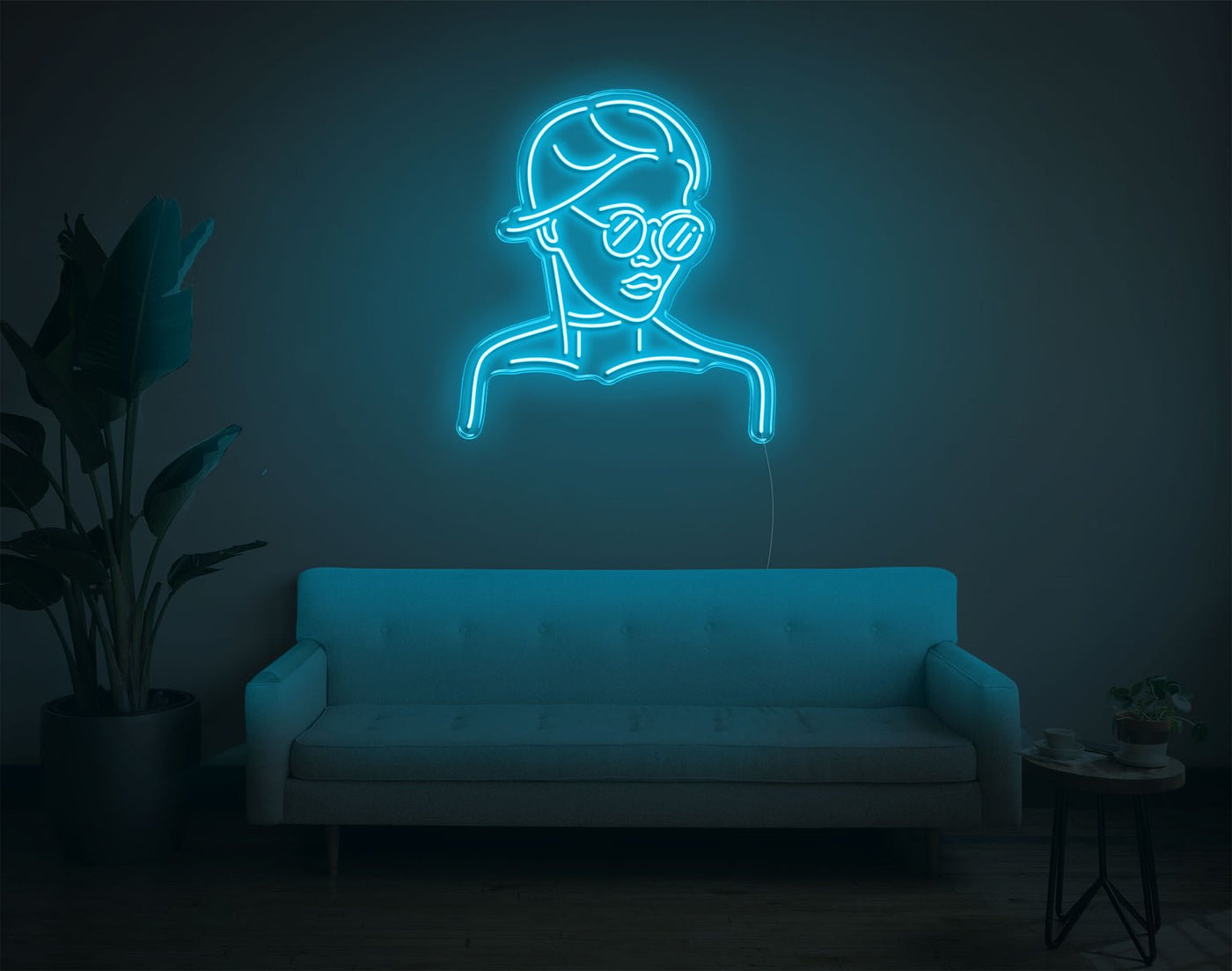 Girl With Glass LED Neon Sign - 28inch x 25inchLight Blue