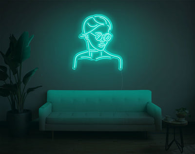 Girl With Glass LED Neon Sign - 28inch x 25inchTurquoise