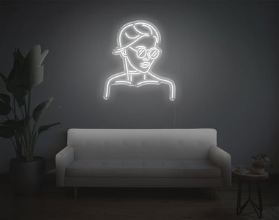 Girl With Glass LED Neon Sign - 28inch x 25inchWhite