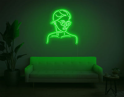 Girl With Glass LED Neon Sign - 28inch x 25inchGreen