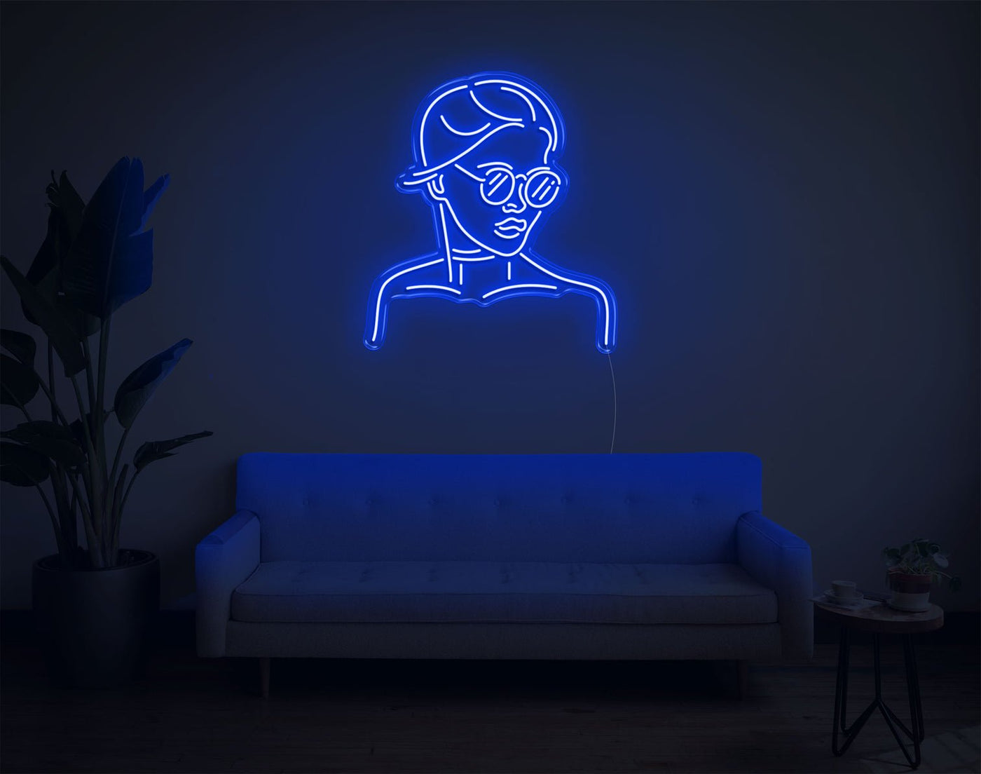 Girl With Glass LED Neon Sign - 28inch x 25inchBlue