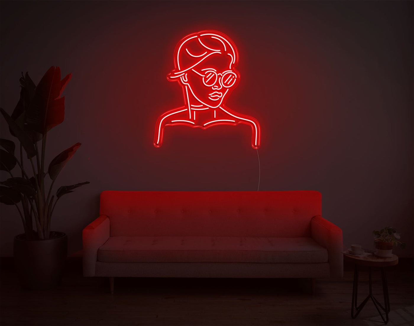 Girl With Glass LED Neon Sign - 28inch x 25inchRed