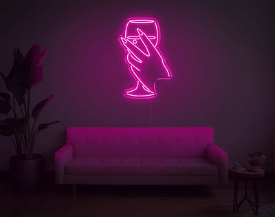 Hand And Drink LED Neon Sign - 26inch x 17inchHot Pink