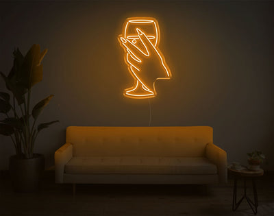 Hand And Drink LED Neon Sign - 26inch x 17inchOrange
