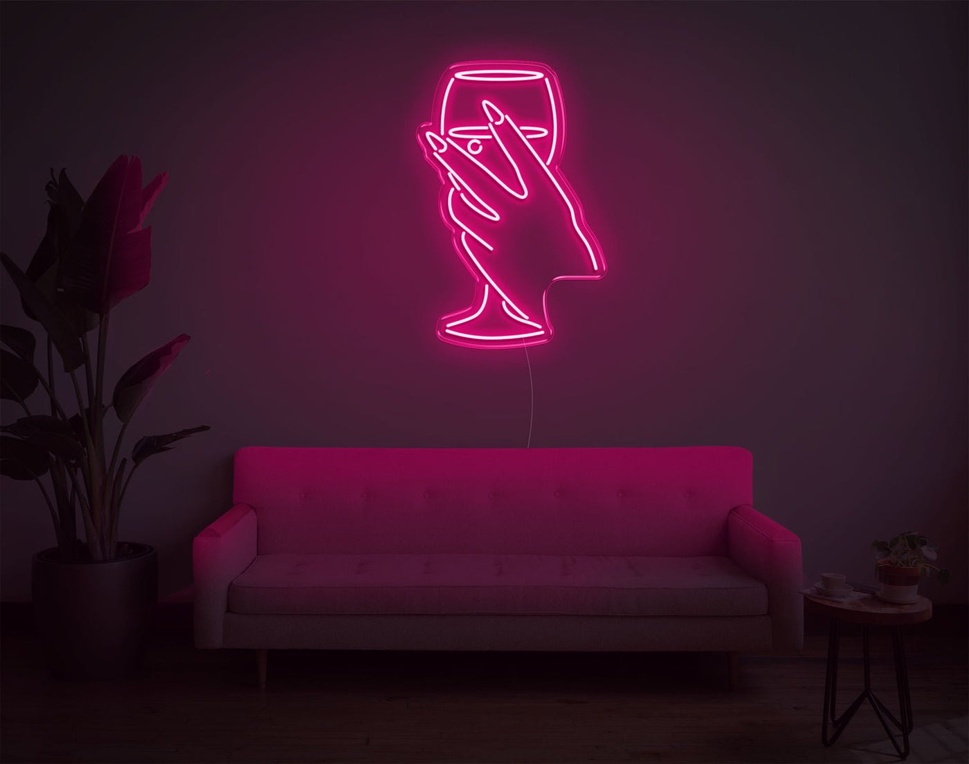 Hand And Drink LED Neon Sign - 26inch x 17inchLight Pink