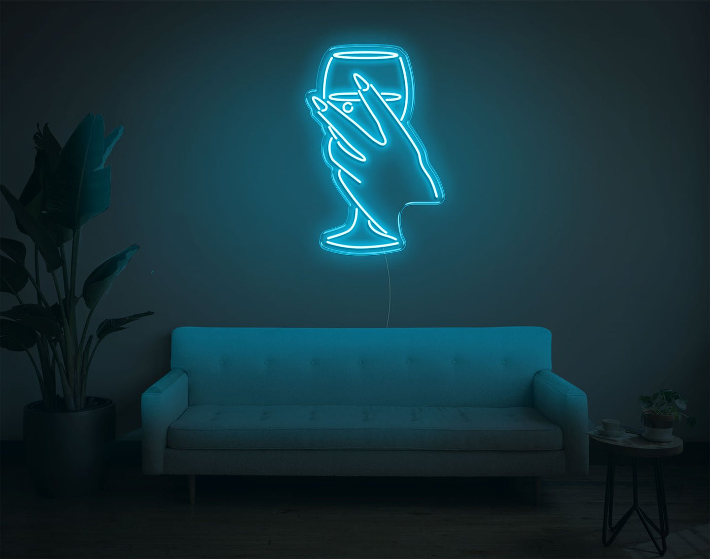 Hand And Drink LED Neon Sign - 26inch x 17inchLight Blue