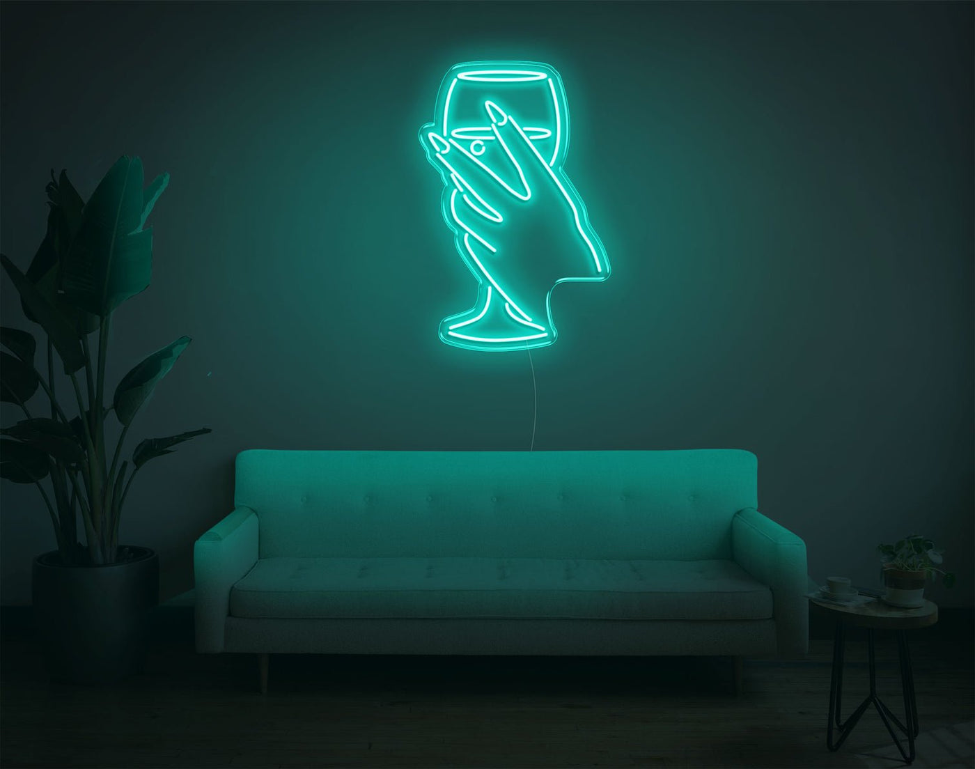 Hand And Drink LED Neon Sign - 26inch x 17inchTurquoise