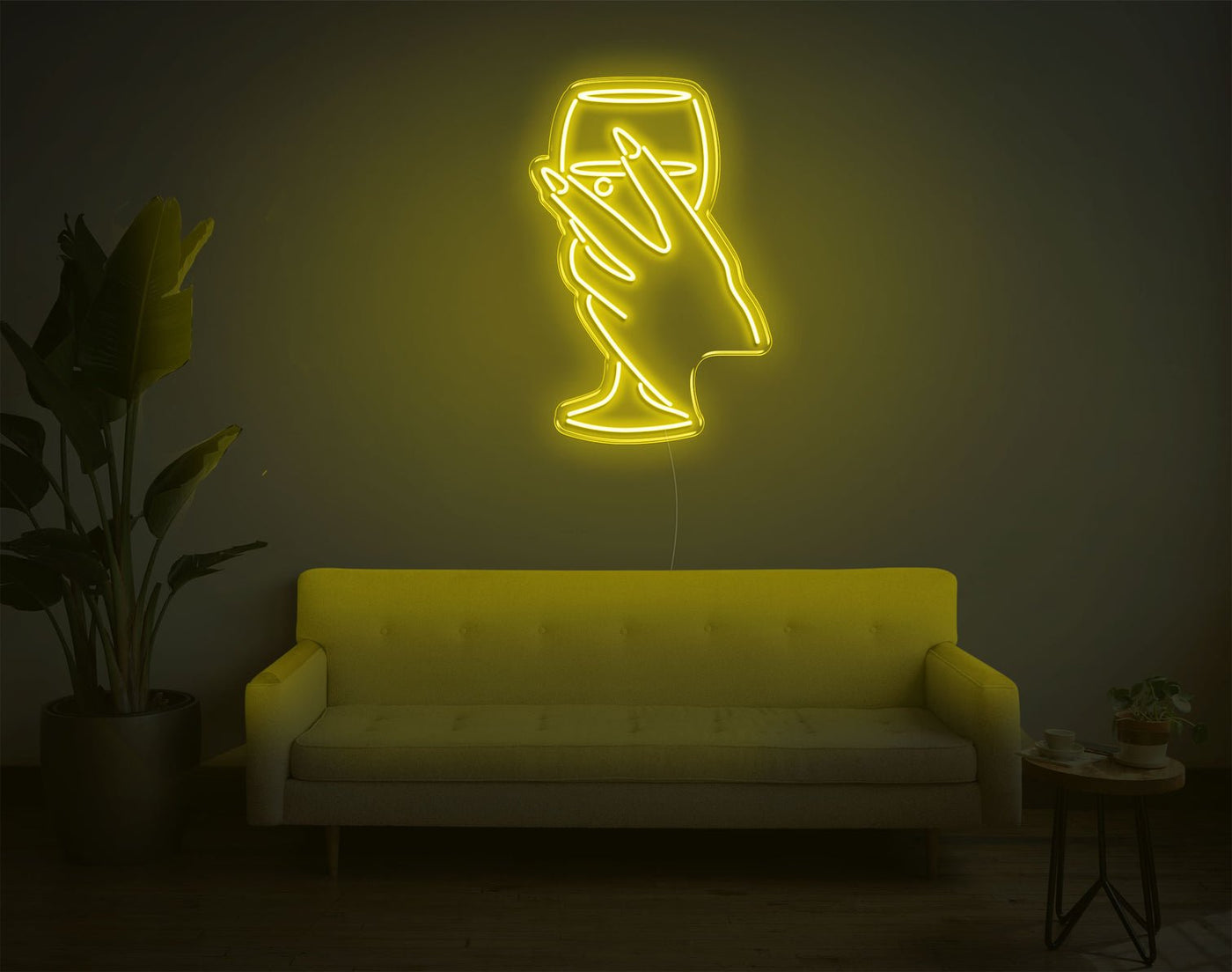 Hand And Drink LED Neon Sign - 26inch x 17inchYellow