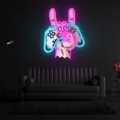 Hand holding playstation Neon Sign x Acrylic Artwork - 2ftLED Neon x Acrylic Print