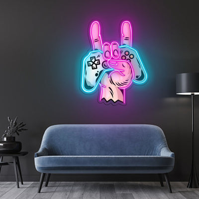 Hand holding playstation Neon Sign x Acrylic Artwork - 2ftLED Neon x Acrylic Print