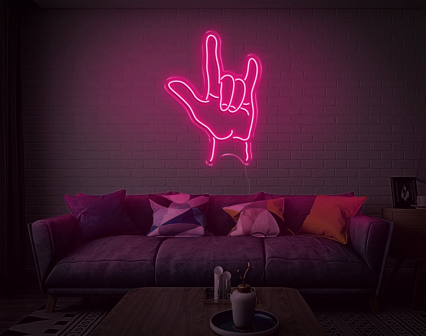 Hand Rock N Roll LED Neon Sign - 26inch x 19inchHot Pink