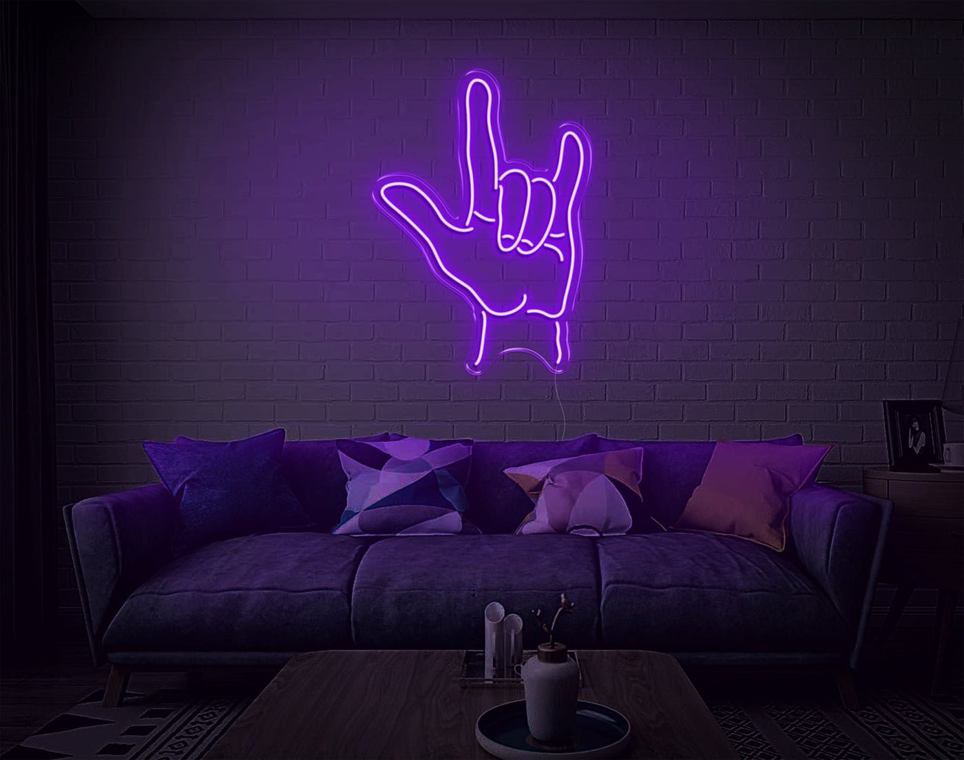 Hand Rock N Roll LED Neon Sign - 26inch x 19inchPurple