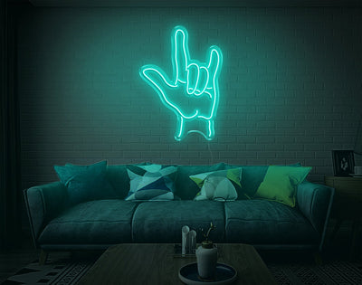 Hand Rock N Roll LED Neon Sign - 26inch x 19inchTurquoise