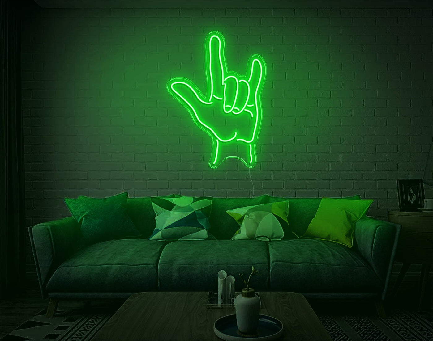 Hand Rock N Roll LED Neon Sign - 26inch x 19inchGreen