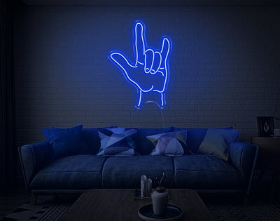 Hand Rock N Roll LED Neon Sign - 26inch x 19inchBlue