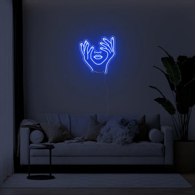 Hands In Face LED Neon Sign - 22inch x 24inchBlue