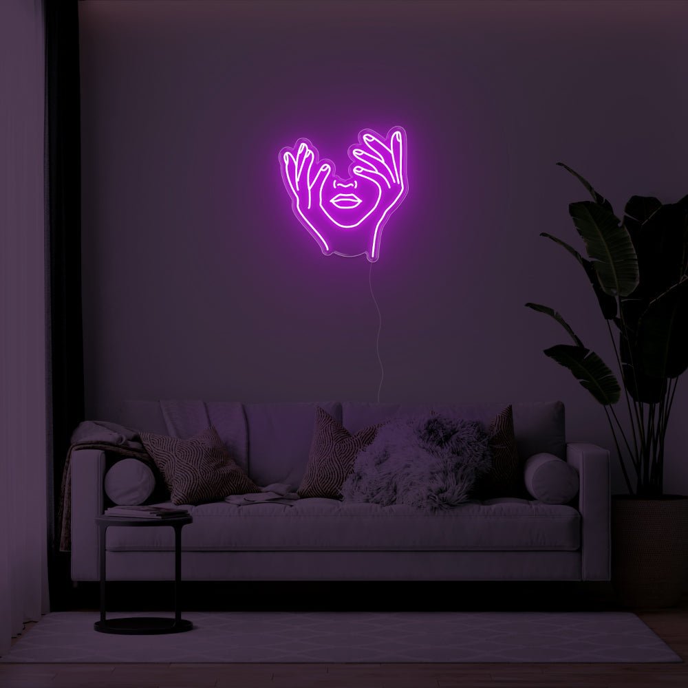 Hands In Face LED Neon Sign - 22inch x 24inchPurple