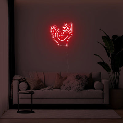 Hands In Face LED Neon Sign - 22inch x 24inchRed
