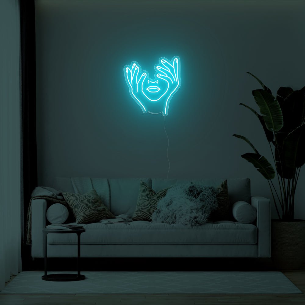 Hands In Face LED Neon Sign - 22inch x 24inchTurquoise