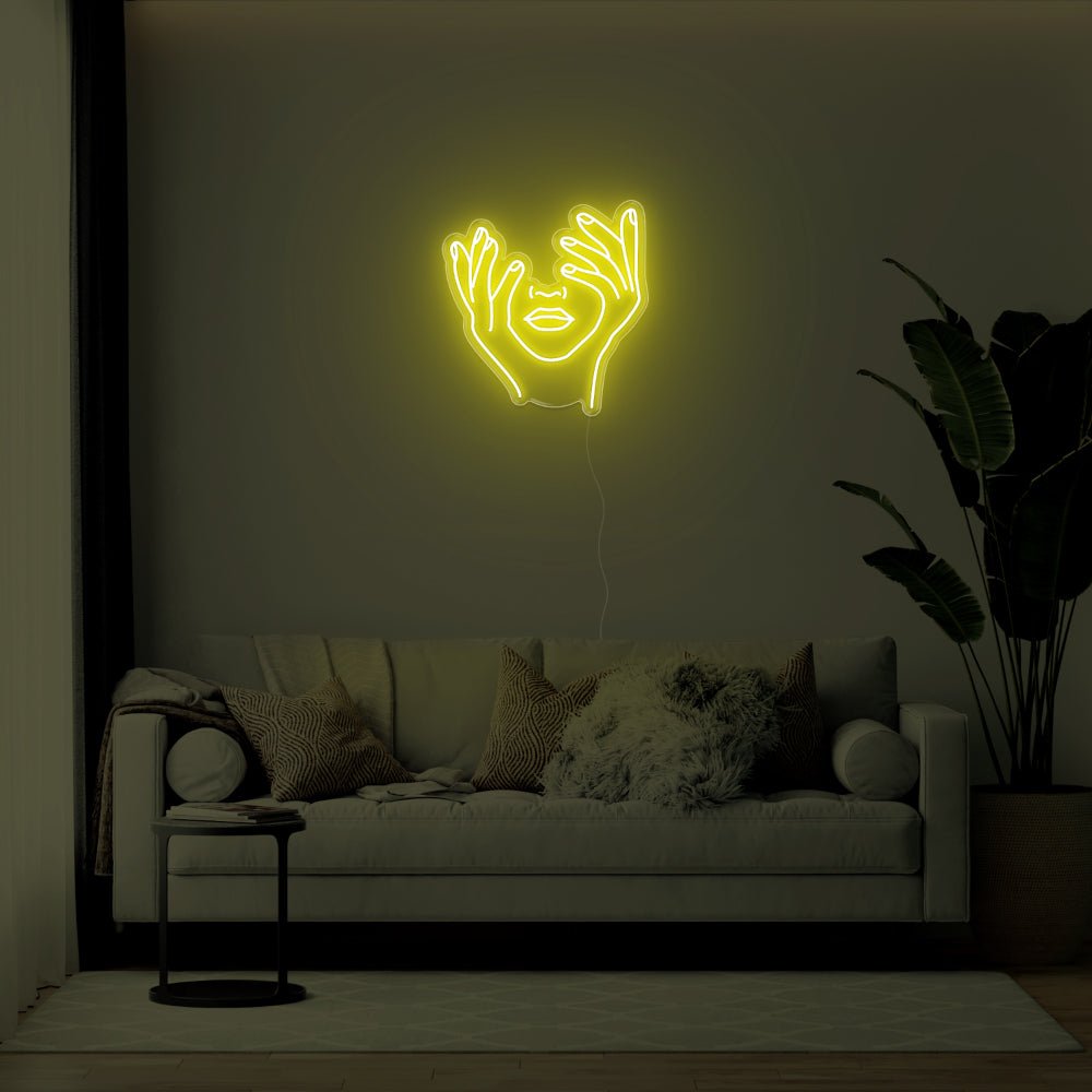 Hands In Face LED Neon Sign - 22inch x 24inchYellow