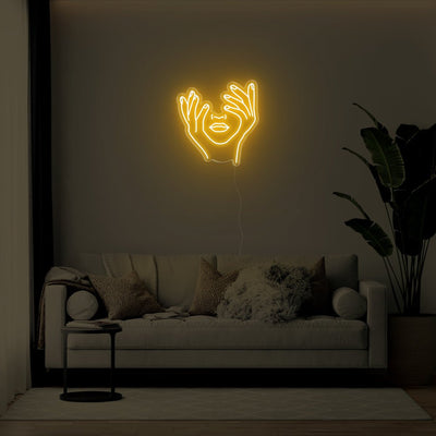 Hands In Face LED Neon Sign - 22inch x 24inchGold