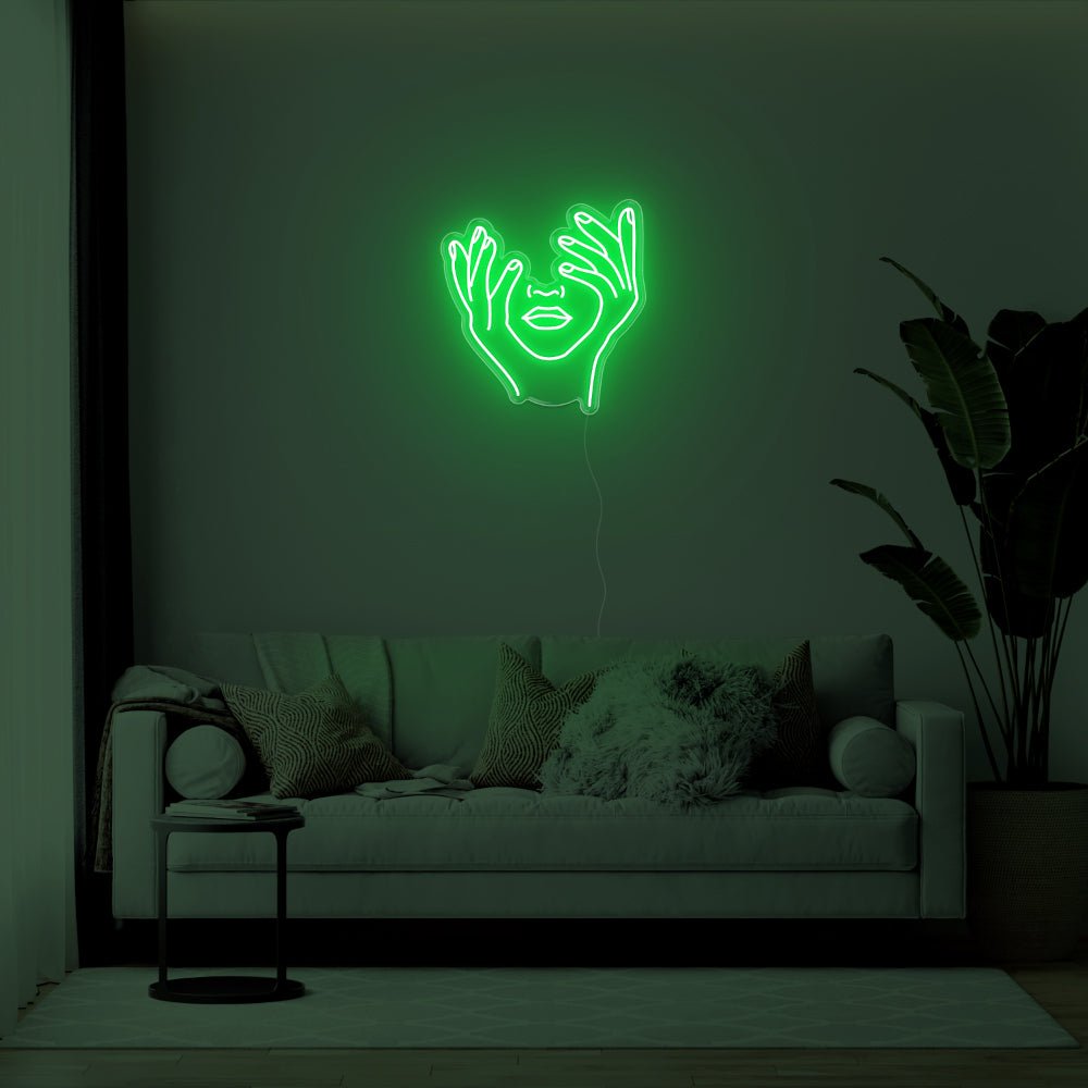 Hands In Face LED Neon Sign - 22inch x 24inchGreen