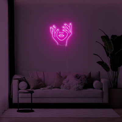 Hands In Face LED Neon Sign - 22inch x 24inchHot Pink