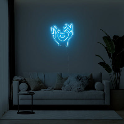 Hands In Face LED Neon Sign - 22inch x 24inchIce Blue