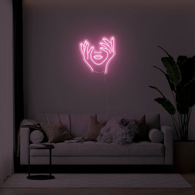 Hands In Face LED Neon Sign - 22inch x 24inchPink
