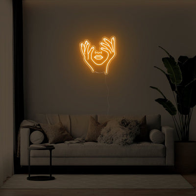 Hands In Face LED Neon Sign - 22inch x 24inchOrange
