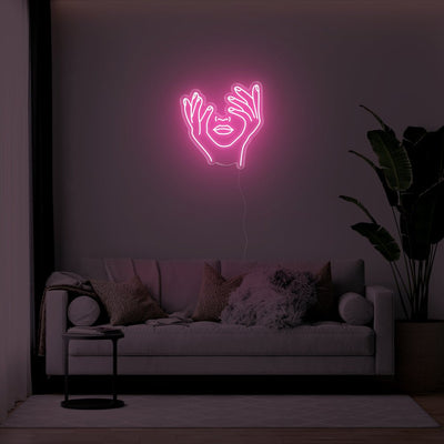 Hands In Face LED Neon Sign - 22inch x 24inchLight Pink
