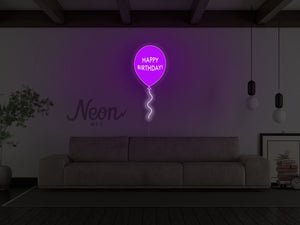 Happy Birthday Balloon LED Neon Sign - Pink