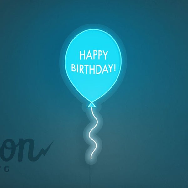 Happy Birthday Balloon LED Neon Sign - Blue