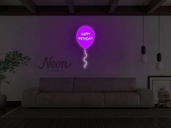 Happy Birthday Balloon LED Neon Sign - Purple