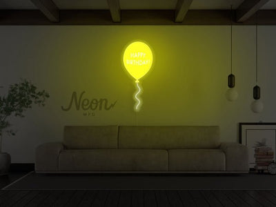 Happy Birthday Balloon LED Neon Sign - Yellow
