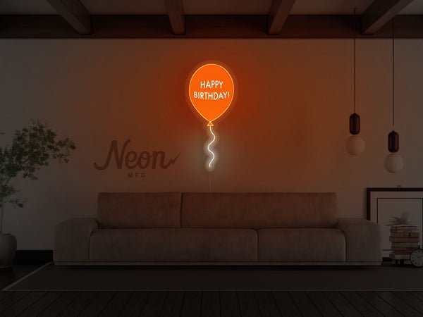 Happy Birthday Balloon LED Neon Sign - Orange