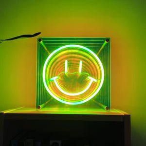Happy Face infinity mirror LED Neon Sign -