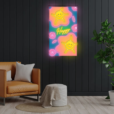 Happy Flower Neon Sign x Acrylic Artwork - 2ftx1ftLED Neon x Acrylic Print