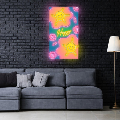 Happy Flower Neon Sign x Acrylic Artwork - 2ftx1ftLED Neon x Acrylic Print