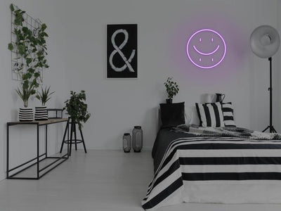 Happy Sad Face LED Neon Sign - Purple