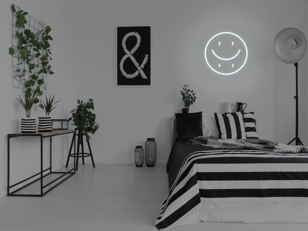 Happy Sad Face LED Neon Sign - White