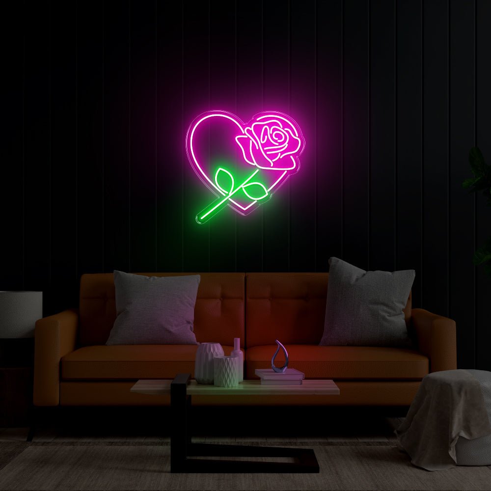 Heart Rose LED Neon Sign - 22inch x 20inchHot Pink and Green Neon