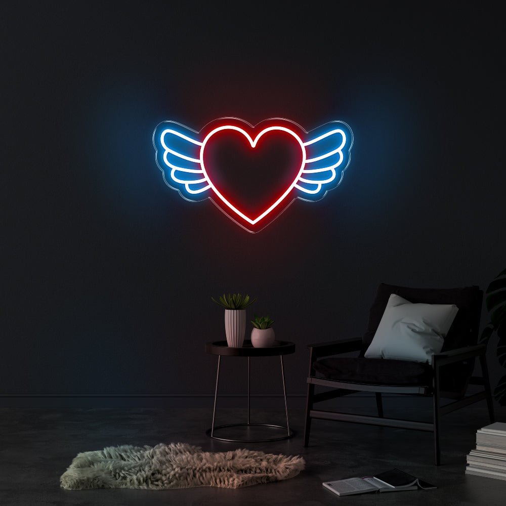 Heart Wings LED Neon Sign - 20inch x 11inchWhite and Hot pink Neon