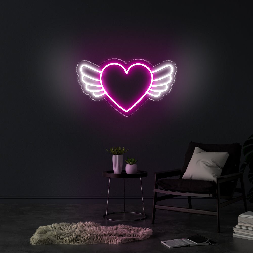 Heart Wings LED Neon Sign - 20inch x 11inchWhite and Hot pink Neon